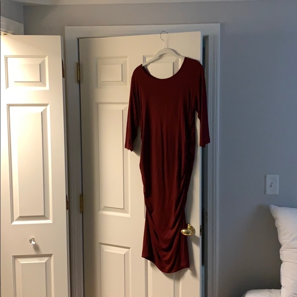 Beautiful burgundy 3/4 sleeve maternity dress